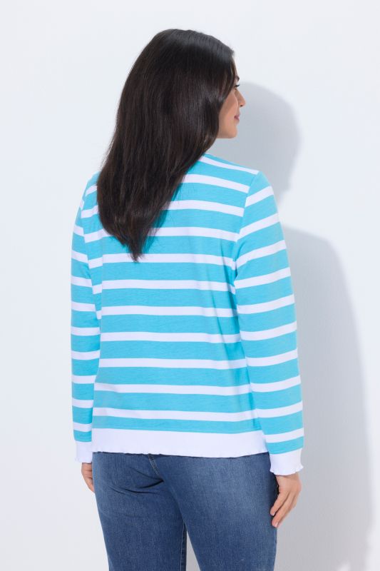 Sweat-shirt à rayures, message, col rond et manches longues