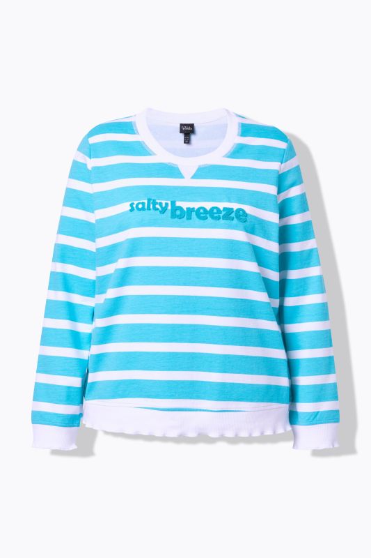 Sweat-shirt à rayures, message, col rond et manches longues