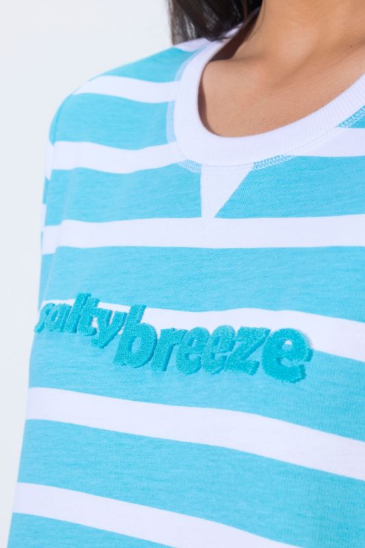 Sweat-shirt à rayures, message, col rond et manches longues