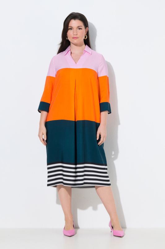 Robe midi en Lyocell, esprit «&nbsp;colour block&nbsp;», col chemise et manches&nbsp;3/4