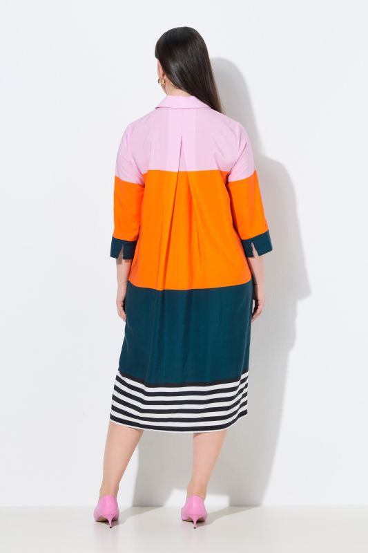 Robe midi en Lyocell, esprit «&nbsp;colour block&nbsp;», col chemise et manches&nbsp;3/4