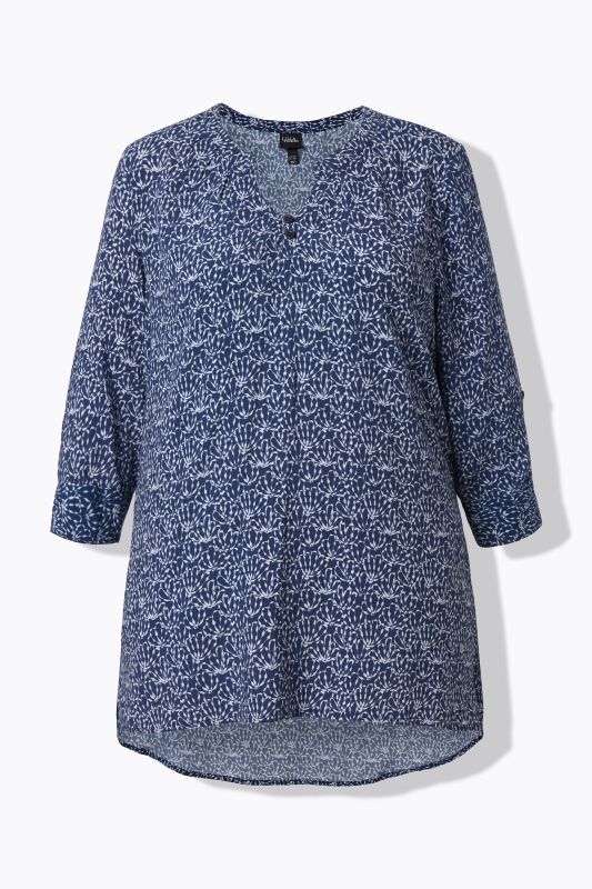 Tunique à motif, col tunisien et manches courtes