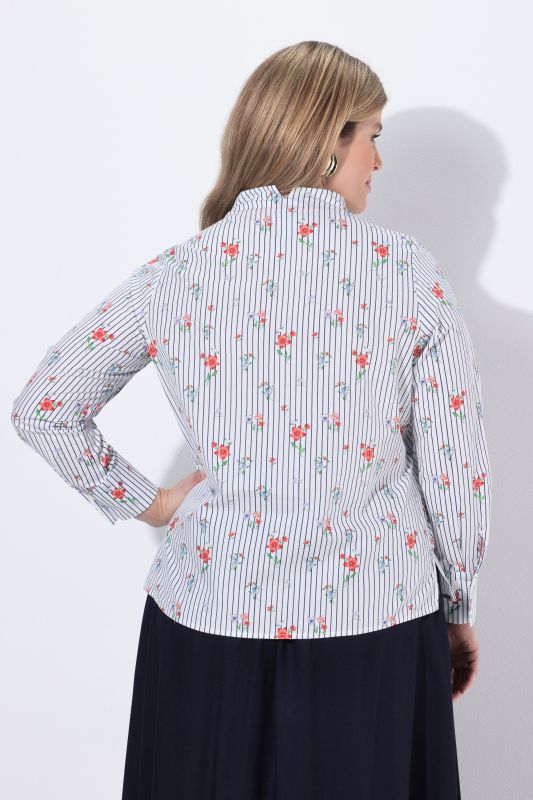 Chemisier rayé, col calice et décolleté en V, manches longues