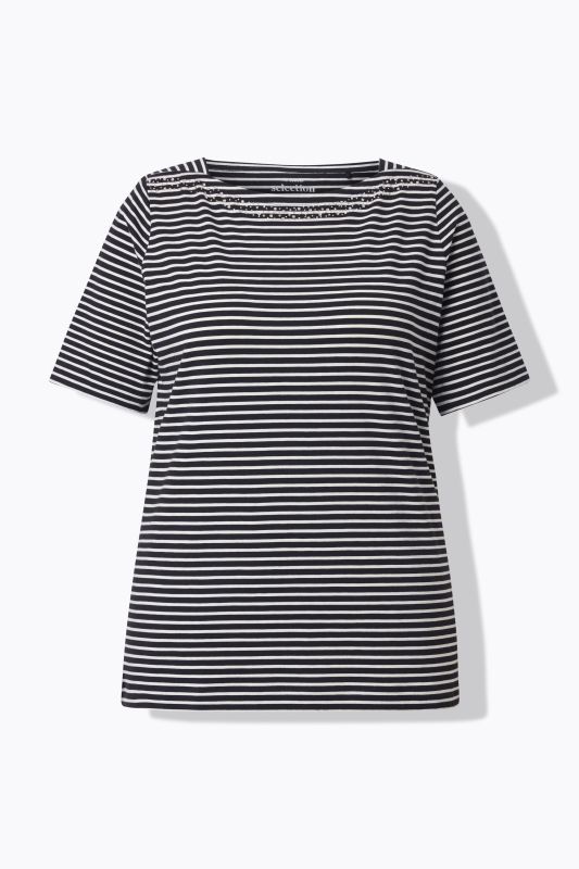 T-shirt rayé en coton Pima, encolure bateau et manches courtes