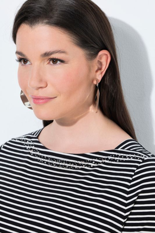 T-shirt rayé en coton Pima, encolure bateau et manches courtes