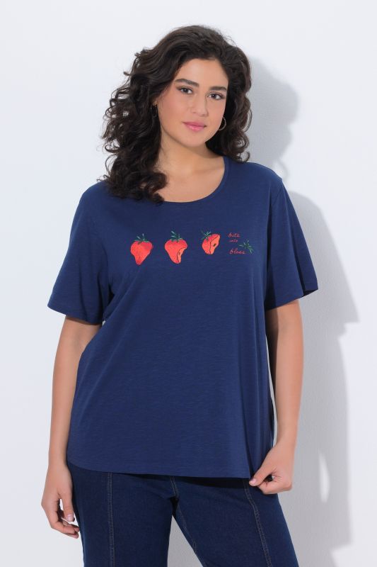 T-shirt motif fraises, manches courtes et col rond