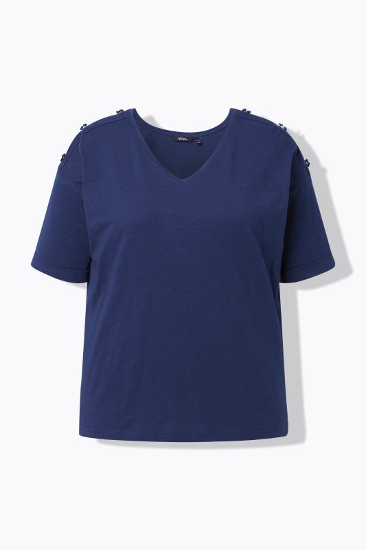 T-shirt oversize, épaules fendues, col en V et manches courtes