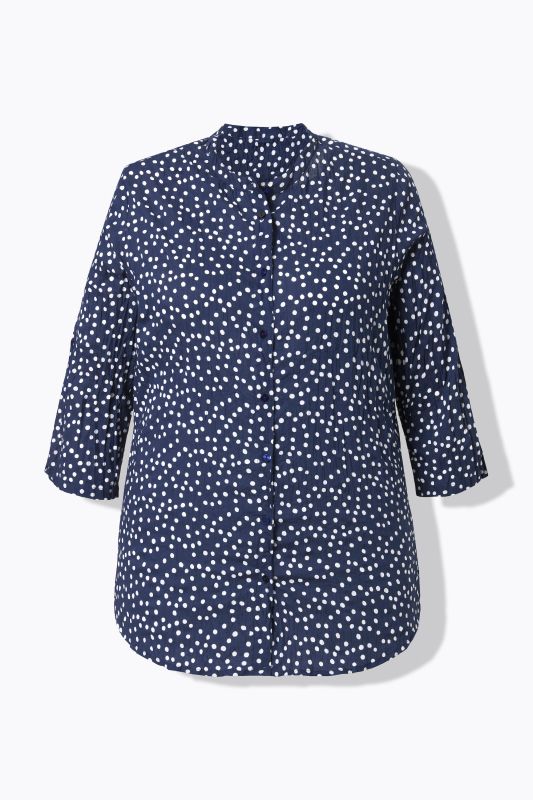 Chemisier aspect froissé, motif à pois, col montant et manches&nbsp;3/4
