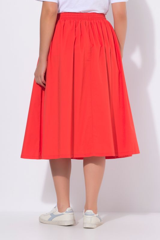 Jupe midi, matière stretch et taille élastique, coupe évasée