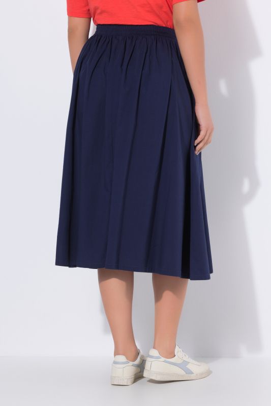 Jupe midi, matière stretch et taille élastique, coupe évasée