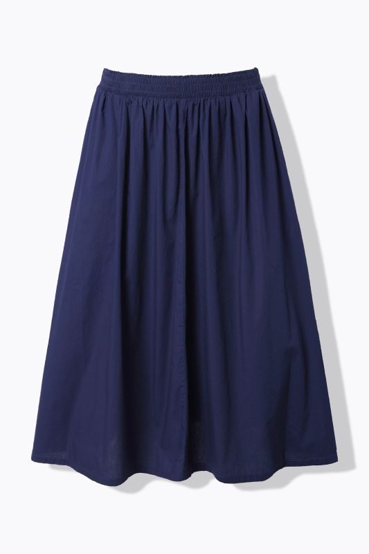 Jupe midi, matière stretch et taille élastique, coupe évasée