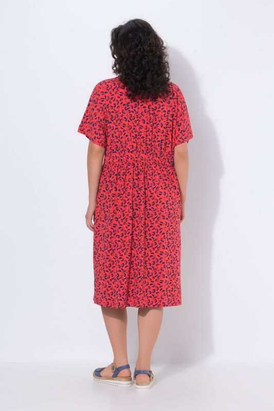 Robe midi motif fraises, manches courtes et col tunisien