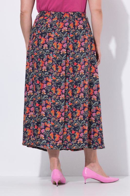 Jupe maxi coupe évasée, imprimé champêtre et plis