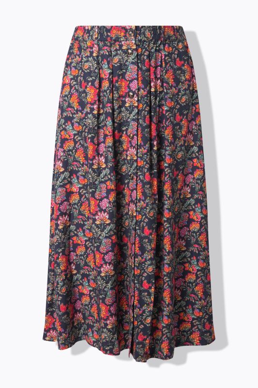 Jupe maxi coupe évasée, imprimé champêtre et plis