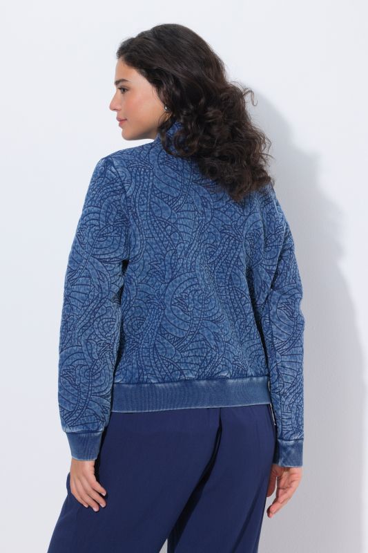 Blouson matelassé, teinture indigo, manches longues et col montant