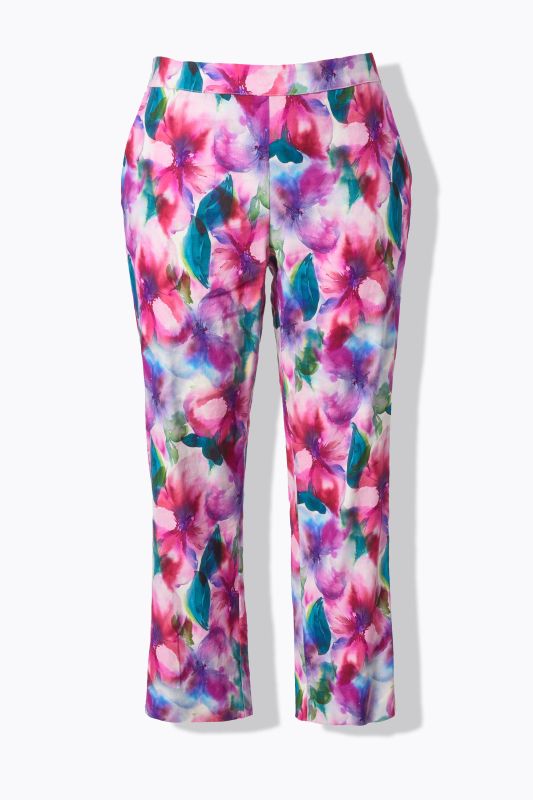 Pantalon Ruby en lin mélangé, motif à fleurs, jambe droite et taille confortable