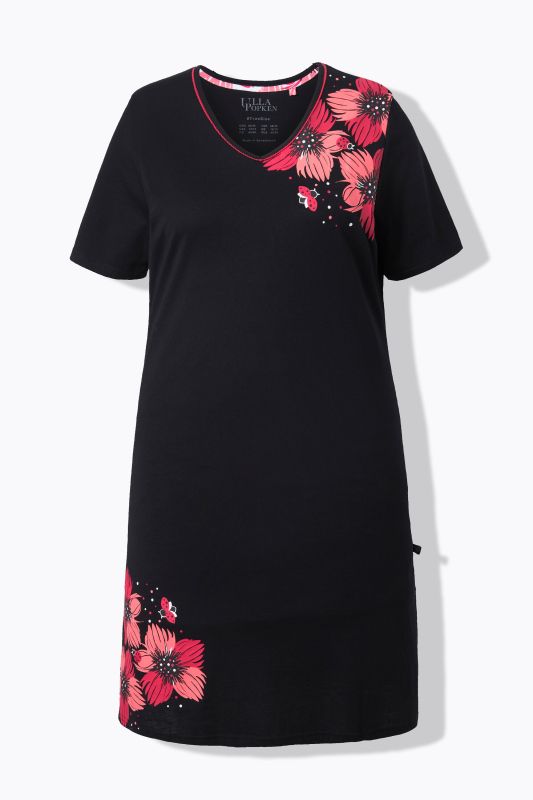 Lot de 2 grands T-shirts/chemises de nuit, motif floral, col rond/en V et manches courtes