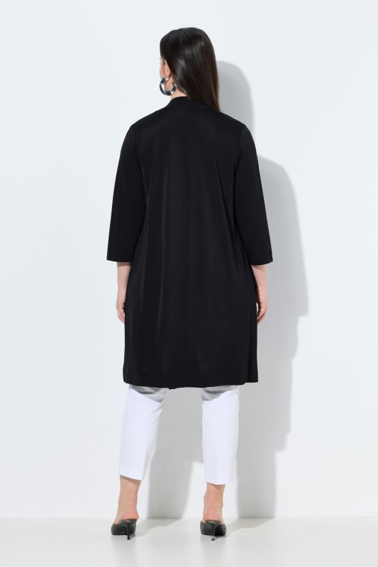 Veste longue sans fermeture, tissu au tombé fluide, col châle et manches&nbsp;3/4