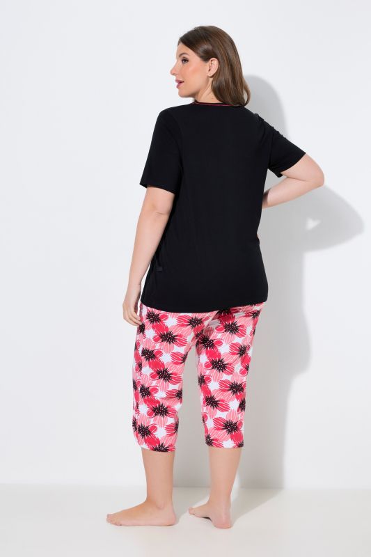 Pyjama à col rond et manches courtes, motif floral