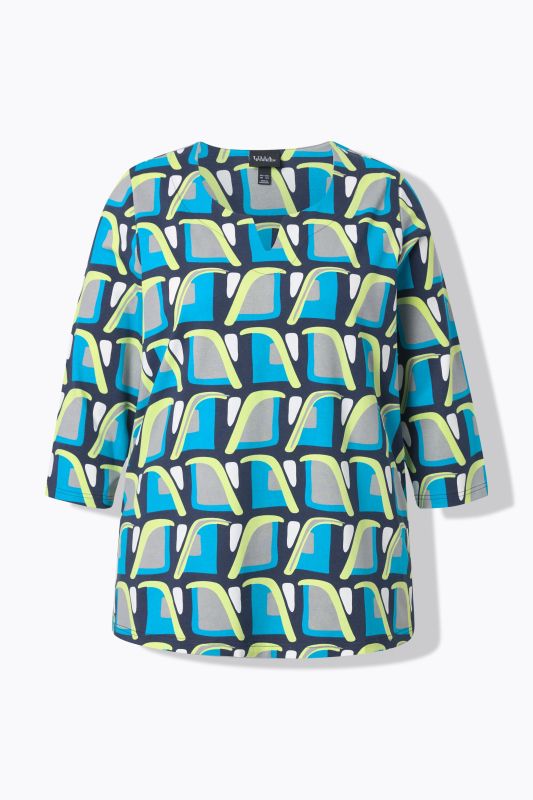 T-shirt col tunisien et manches&nbsp;3/4, coupe évasée