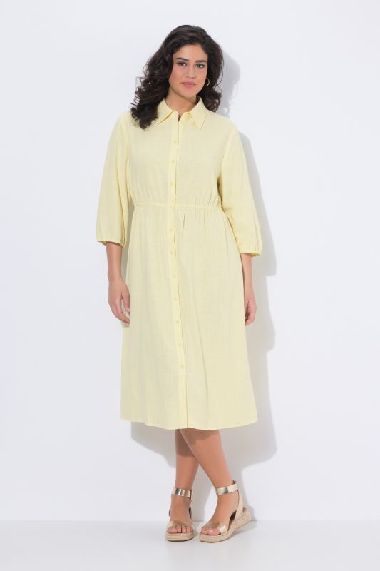 Robe chemisier, col chemise et manches 3/4, coupe évasée