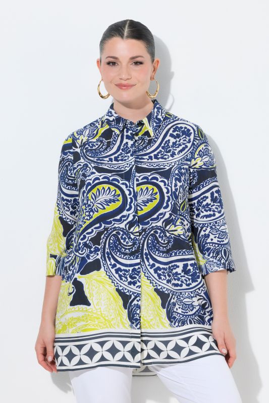 Chemisier long en Lyocell, motif cachemire, col classique et manches&nbsp;3/4