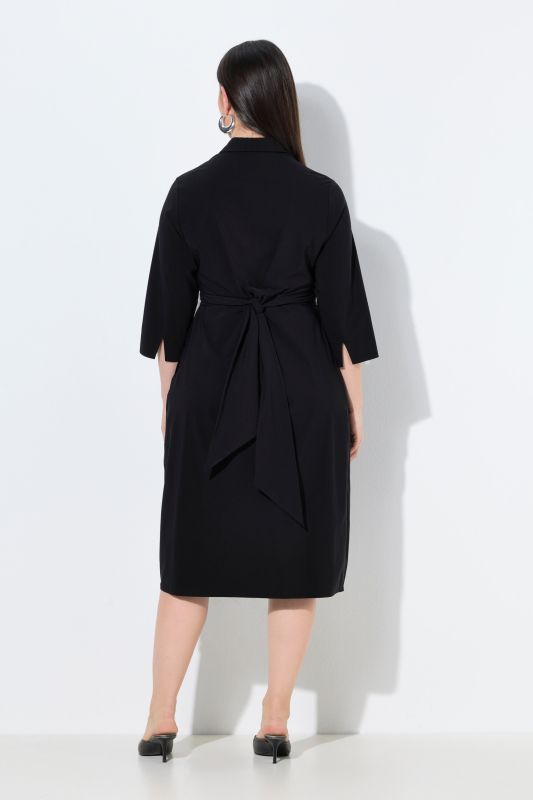 Robe midi effet drapé, manches&nbsp;3/4 et col chemise, coupe évasée
