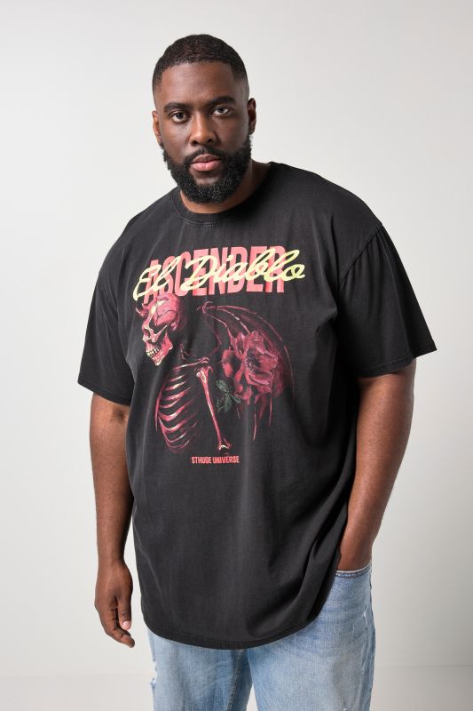 T-shirt oversize STHUGE, manches courtes et imprimé brillant dans le noir, style vintage - jusqu'au 8 XL