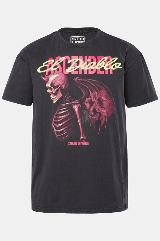 T-shirt oversize STHUGE, manches courtes et imprimé brillant dans le noir, style vintage - jusqu'au 8 XL