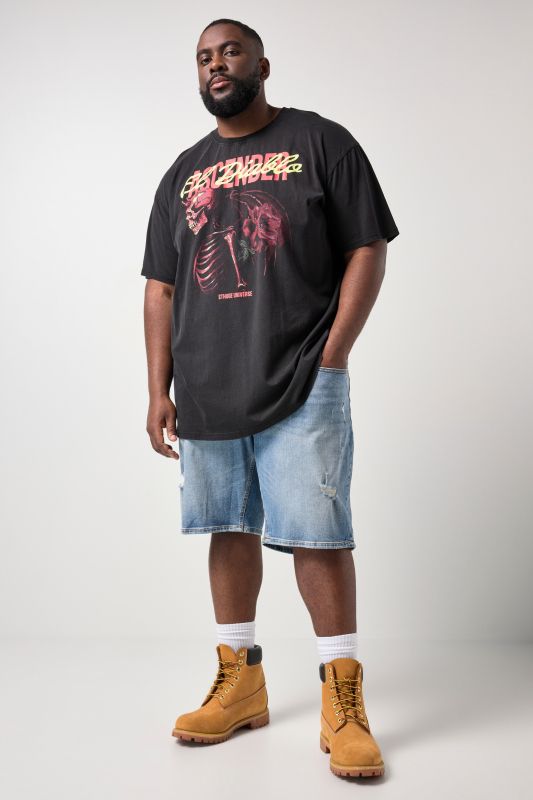 T-shirt oversize STHUGE, manches courtes et imprimé brillant dans le noir, style vintage - jusqu'au 8 XL