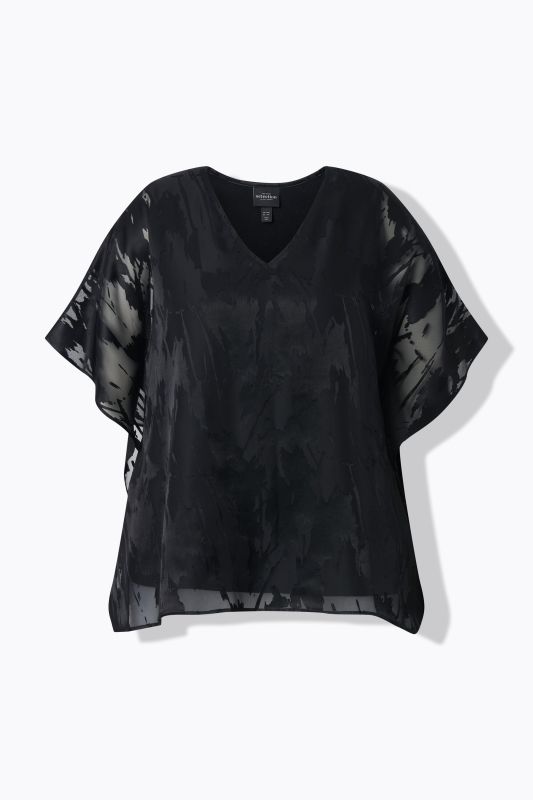 Blouse en mousseline doublée, décolleté V et manches courtes