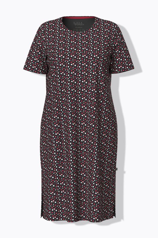 Chemise de nuit motif à pois, décolleté rond et manches courtes