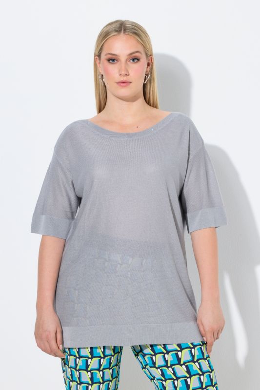 Pull oversize à paillettes, encolure bateau et manches courtes