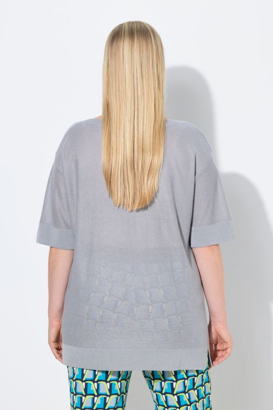 Pull oversize à paillettes, encolure bateau et manches courtes