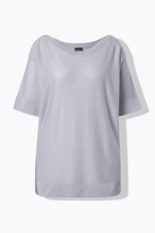 Pull oversize à paillettes, encolure bateau et manches courtes