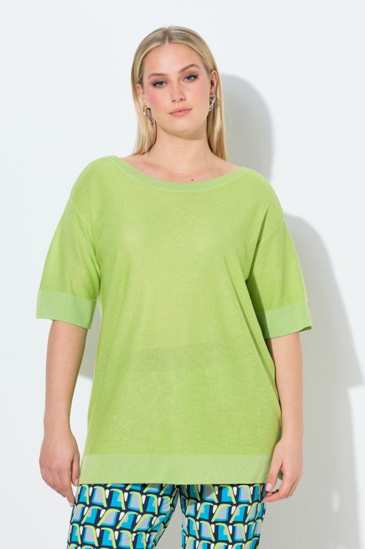 Pull oversize à paillettes, encolure bateau et manches courtes