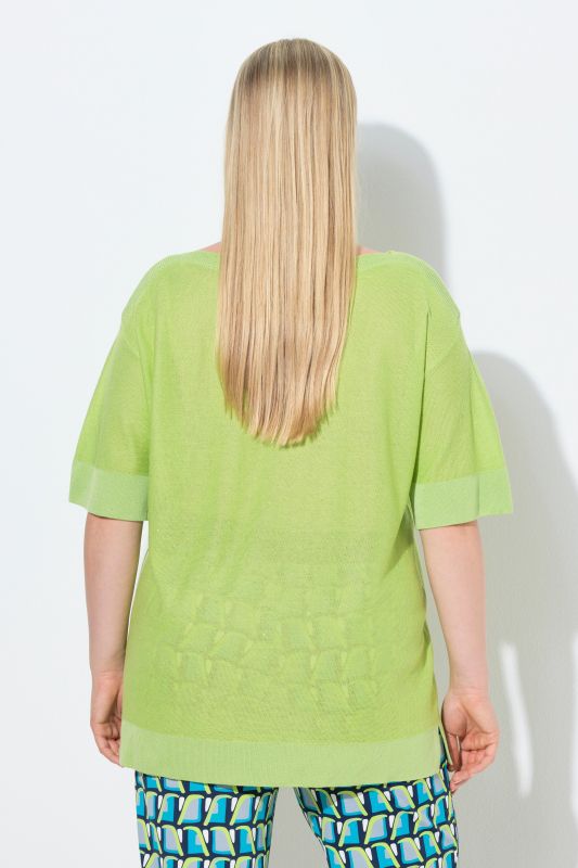 Pull oversize à paillettes, encolure bateau et manches courtes