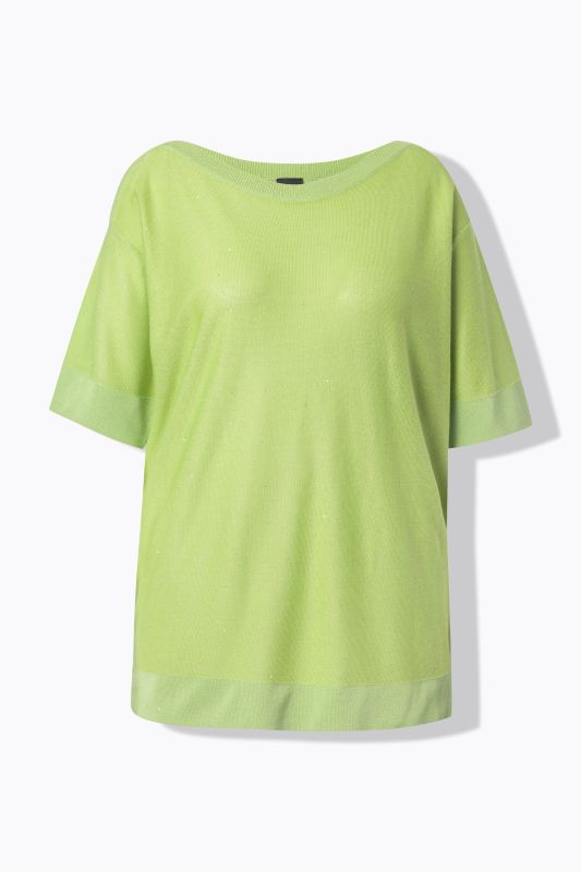 Pull oversize à paillettes, encolure bateau et manches courtes