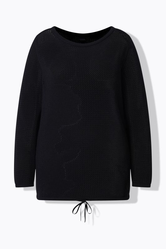 Pull avec cordon à nouer, encolure bateau et manches longues, motif fleurs