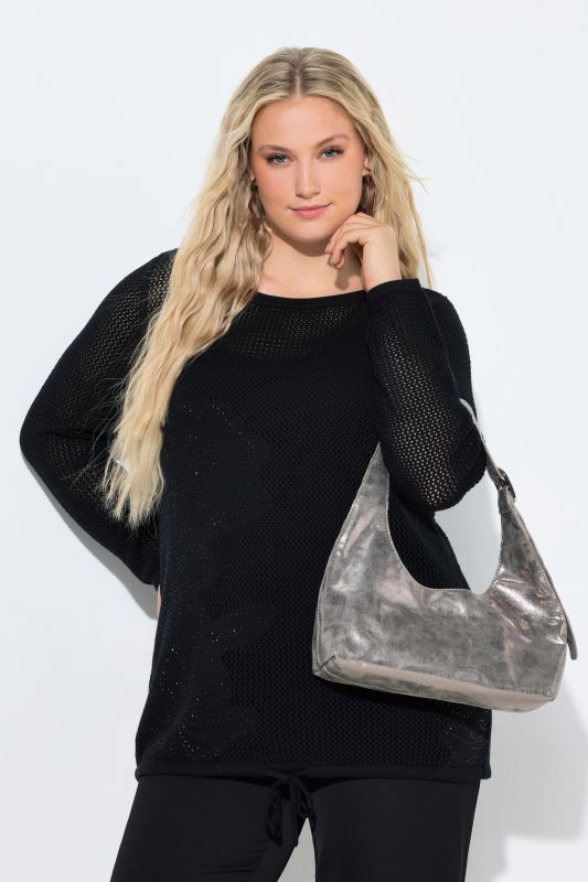 Pull avec cordon à nouer, encolure bateau et manches longues, motif fleurs