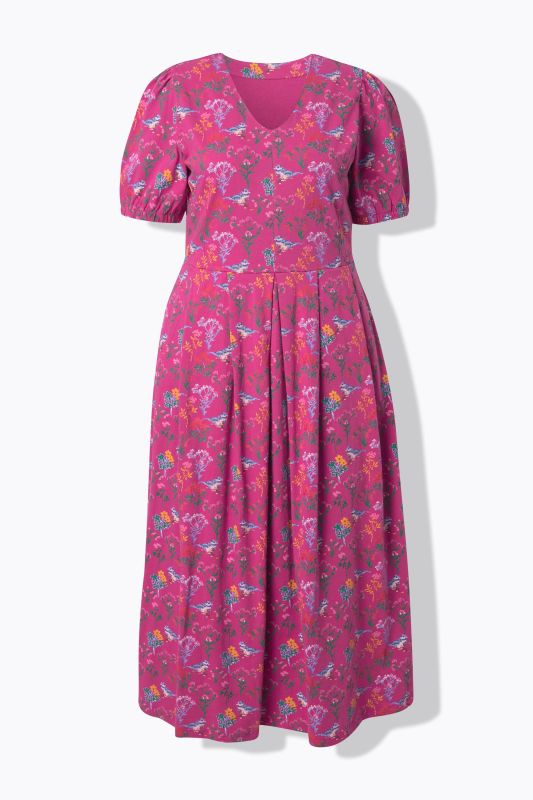 Robe maxi avec coutures princesse, décolleté en V et manches courtes