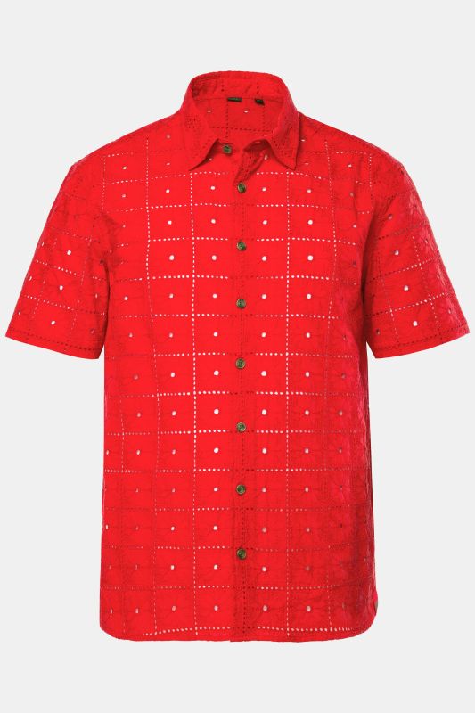 Chemise STHUGE avec broderie ajourée, manches courtes et col Kent, coupe Boxy Fit – jusqu'au 8 XL