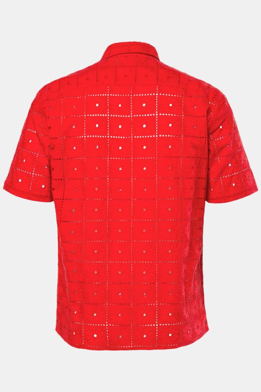 Chemise STHUGE avec broderie ajourée, manches courtes et col Kent, coupe Boxy Fit – jusqu'au 8 XL