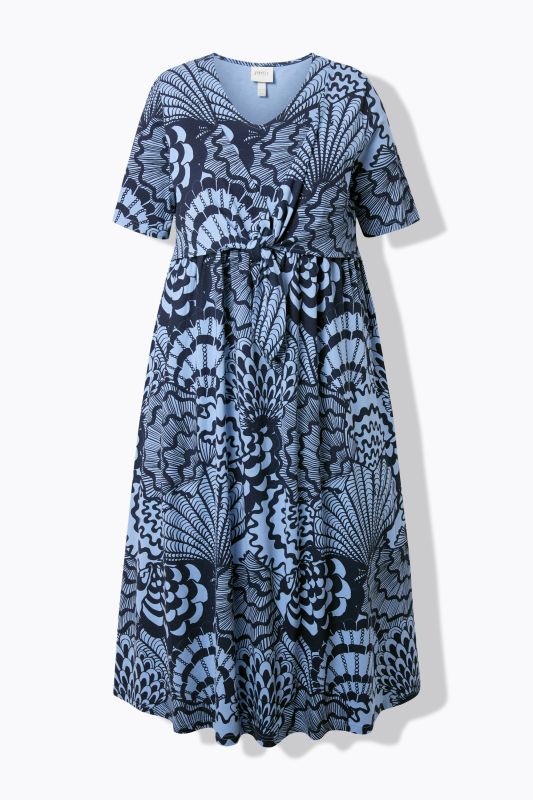 Robe maxi en coton bio, décolleté V et manches courtes, motif coquillages