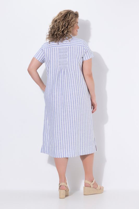 Robe maxi en coton bio rayé, col chemise et manches courtes