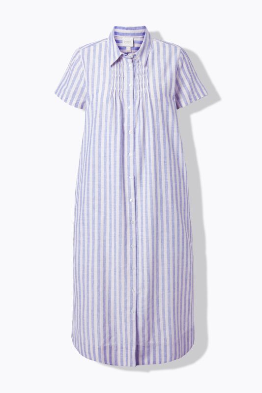 Robe maxi en coton bio rayé, col chemise et manches courtes