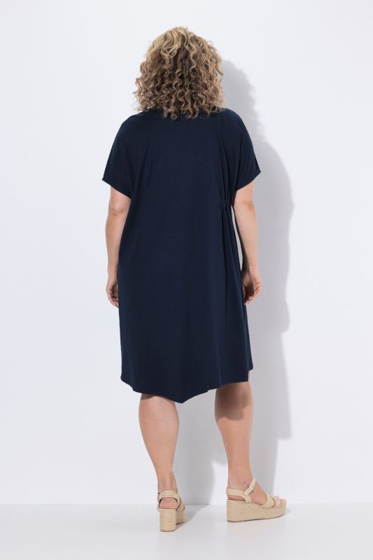 Robe midi en coton bio, col tunisien et manches courtes