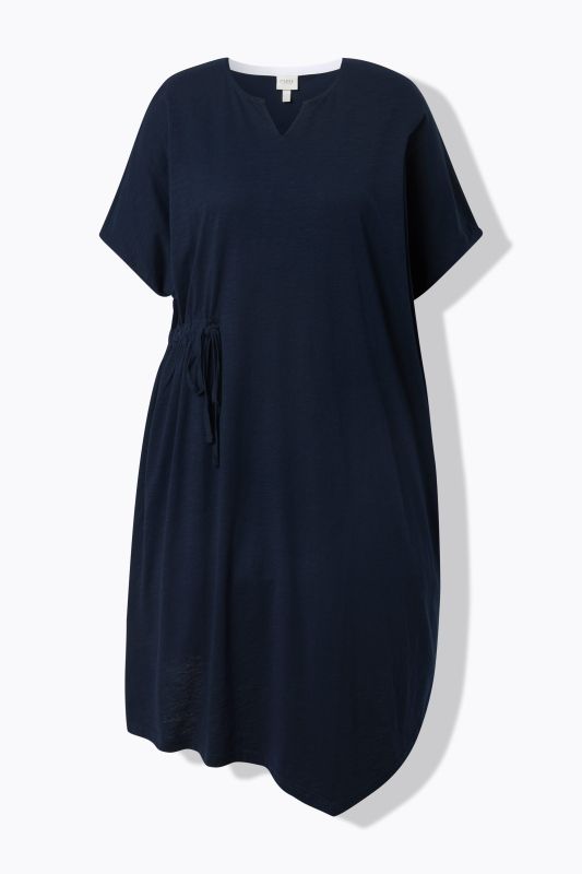 Robe midi en coton bio, col tunisien et manches courtes