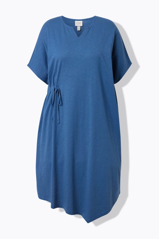 Robe midi en coton bio, col tunisien et manches courtes