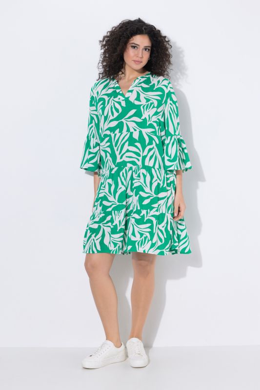 Robe midi, coupe évasée, décolleté en V et manches&nbsp;3/4